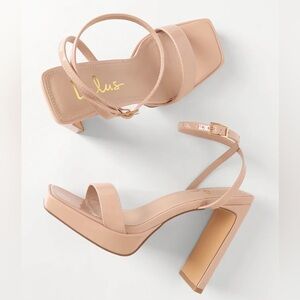 Nude Platform Ankle Strap High Heel Sandals